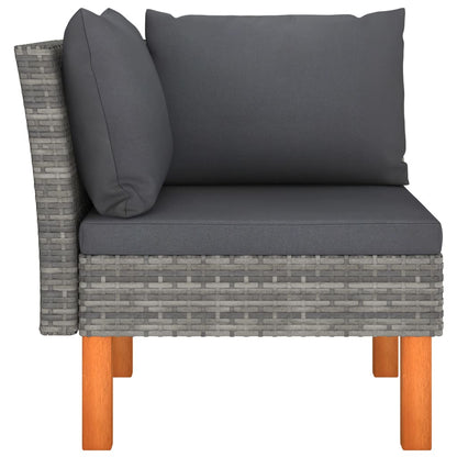 3-Delige Loungeset Poly Rattan En Massief Eucalyptushout Grijs Hoekbank + voetensteun (2 st)