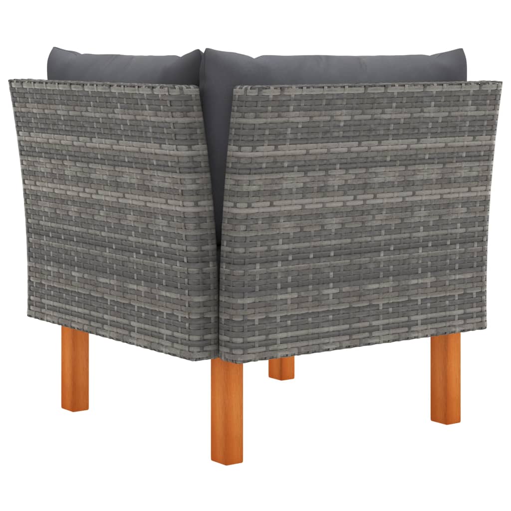 3-Delige Loungeset Poly Rattan En Massief Eucalyptushout Grijs Hoekbank + voetensteun (2 st)