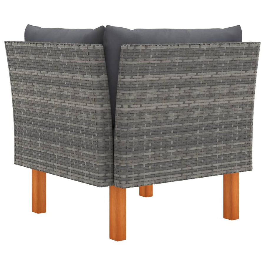 3-Delige Loungeset Poly Rattan En Massief Eucalyptushout Grijs Hoekbank + voetensteun (2 st)