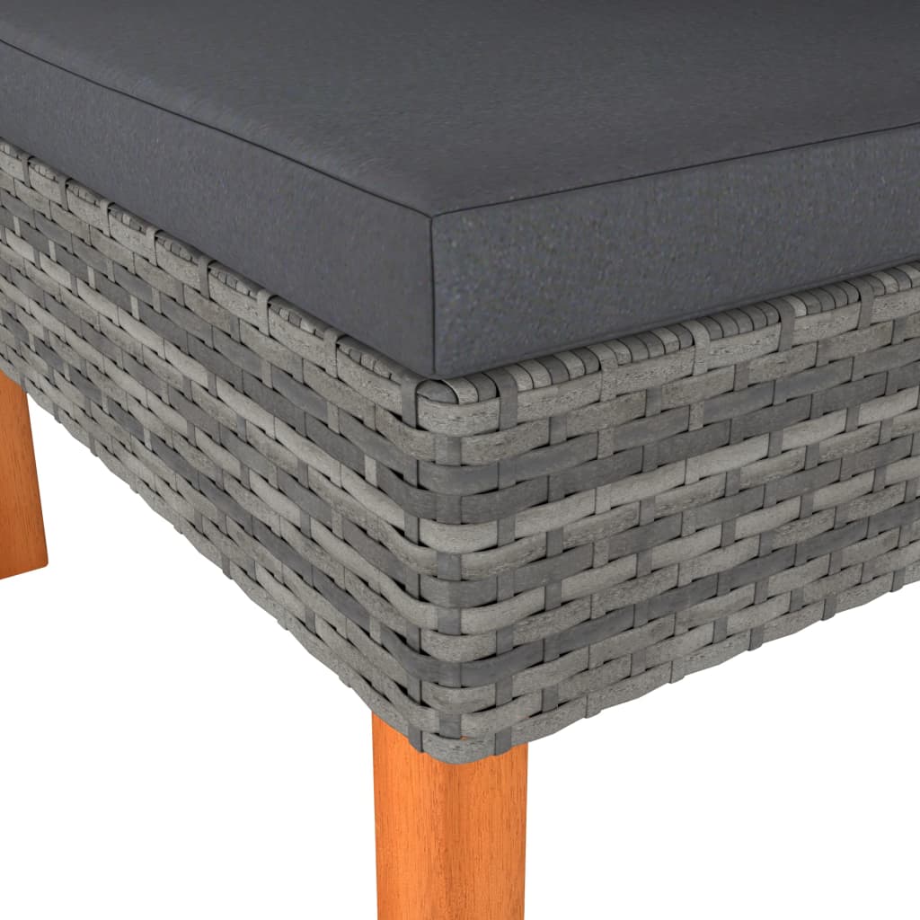3-Delige Loungeset Poly Rattan En Massief Eucalyptushout Grijs Hoekbank + voetensteun (2 st)