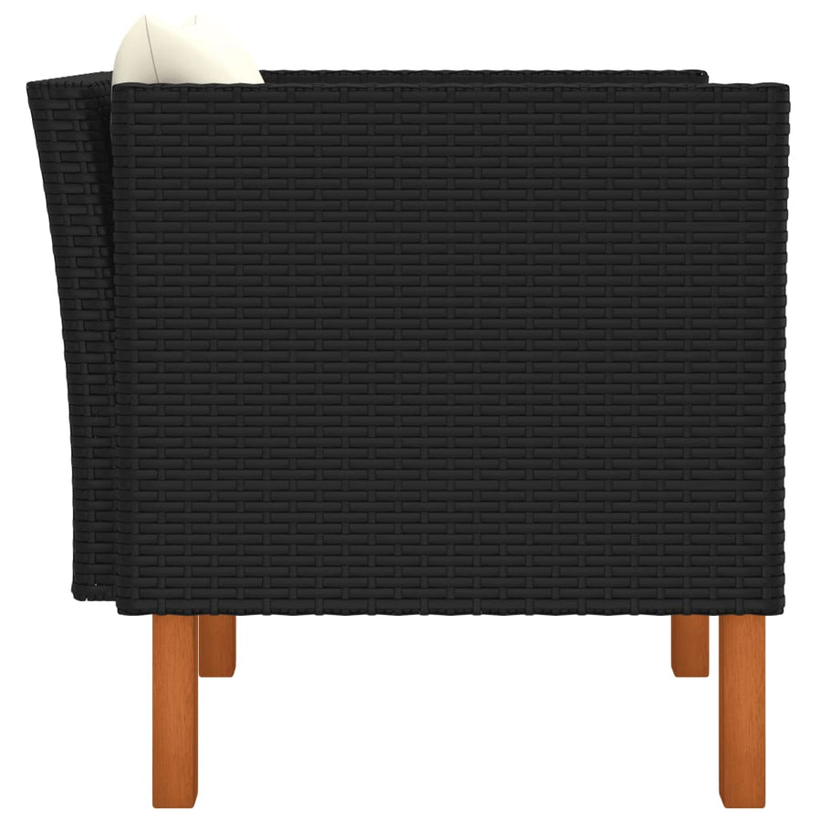 Tuinbank Poly Rattan En Massief Eucalyptushout Zwart Fauteuil