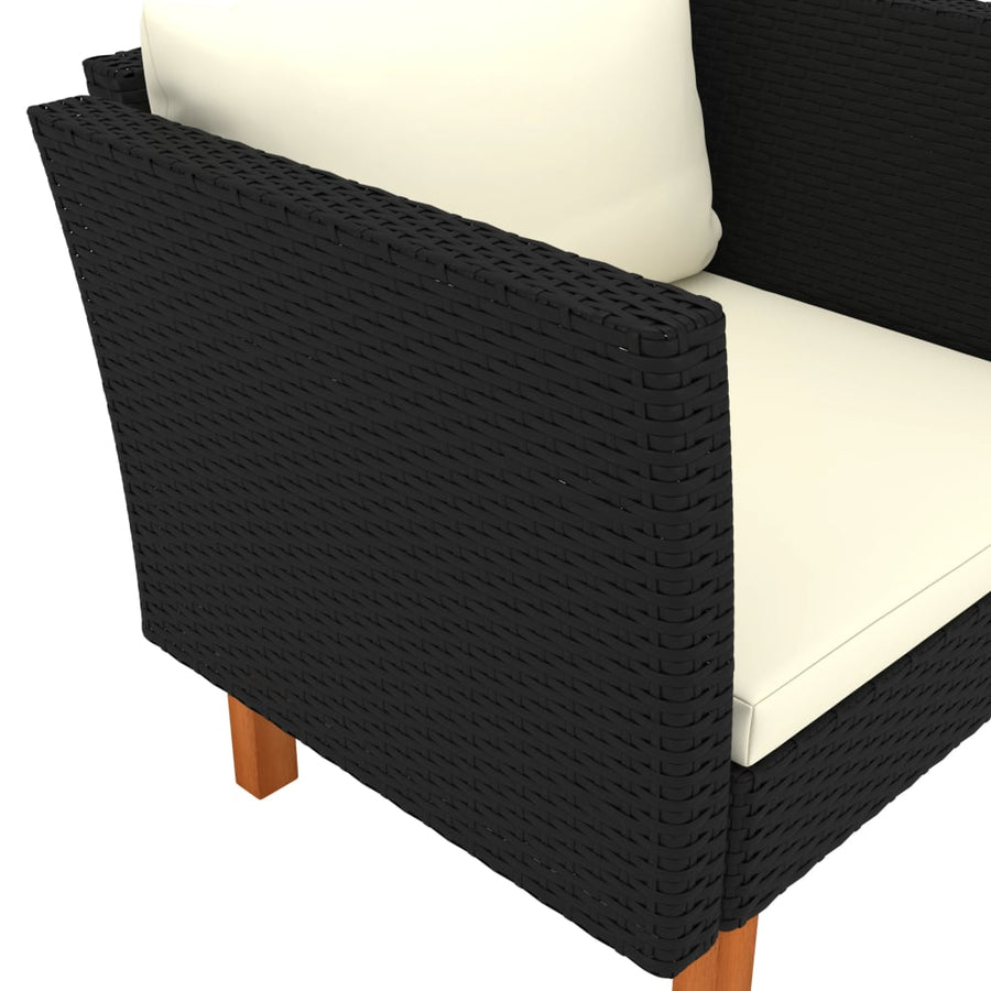 Tuinbank Poly Rattan En Massief Eucalyptushout Zwart Fauteuil