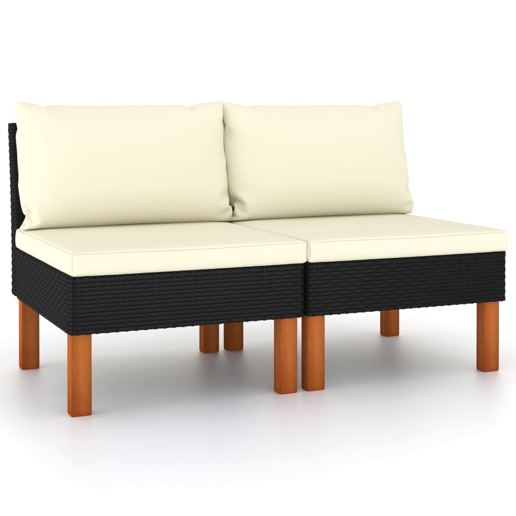 Middenbanken 2 St Poly Rattan En Massief Eucalyptushout Zwart Middenbank (2 st)