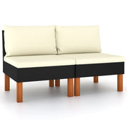 Modulaire tuinbank 2 st poly rattan eucalyptushout zwart