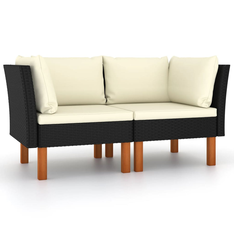 Hoekbanken 2 St Poly Rattan En Massief Eucalyptushout Zwart Hoekbank (linkerarmleuning) + hoekbank (rechterarmleuning)