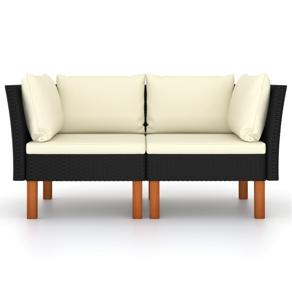 Hoekbanken 2 St Poly Rattan En Massief Eucalyptushout Zwart Hoekbank (linkerarmleuning) + hoekbank (rechterarmleuning)