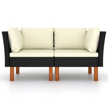 Hoekbanken 2 St Poly Rattan En Massief Eucalyptushout Zwart Hoekbank (linkerarmleuning) + hoekbank (rechterarmleuning)