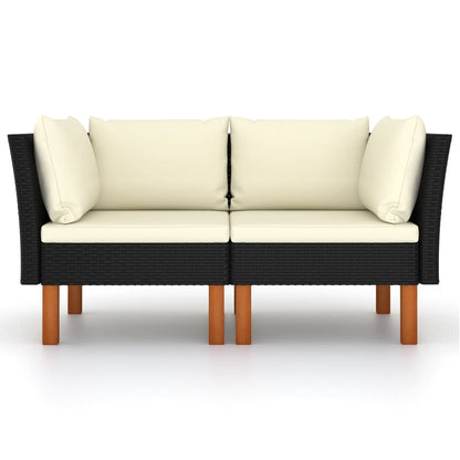 Hoekbanken 2 St Poly Rattan En Massief Eucalyptushout Zwart Hoekbank (linkerarmleuning) + hoekbank (rechterarmleuning)