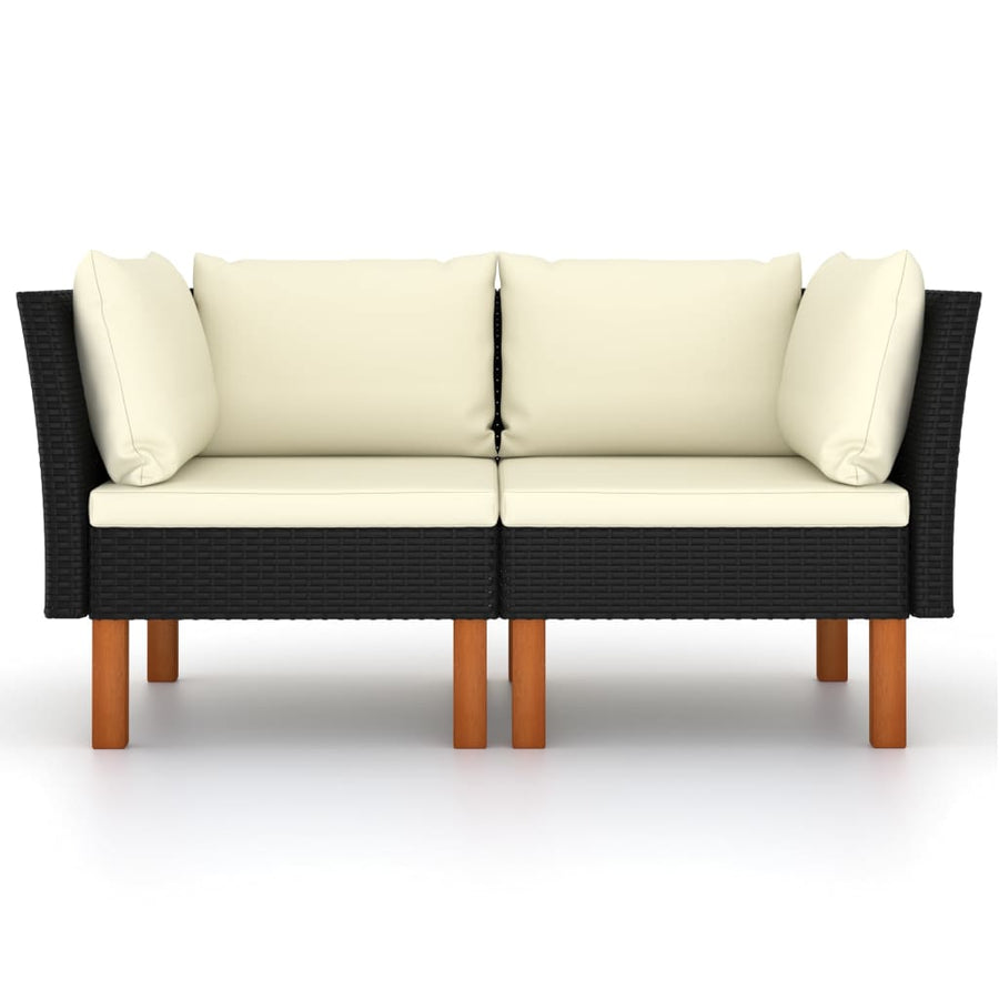 Hoekbanken 2 St Poly Rattan En Massief Eucalyptushout Zwart Hoekbank (linkerarmleuning) + hoekbank (rechterarmleuning)