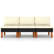 Modulaire tuinbank 3 stuks poly rattan eucalyptushout