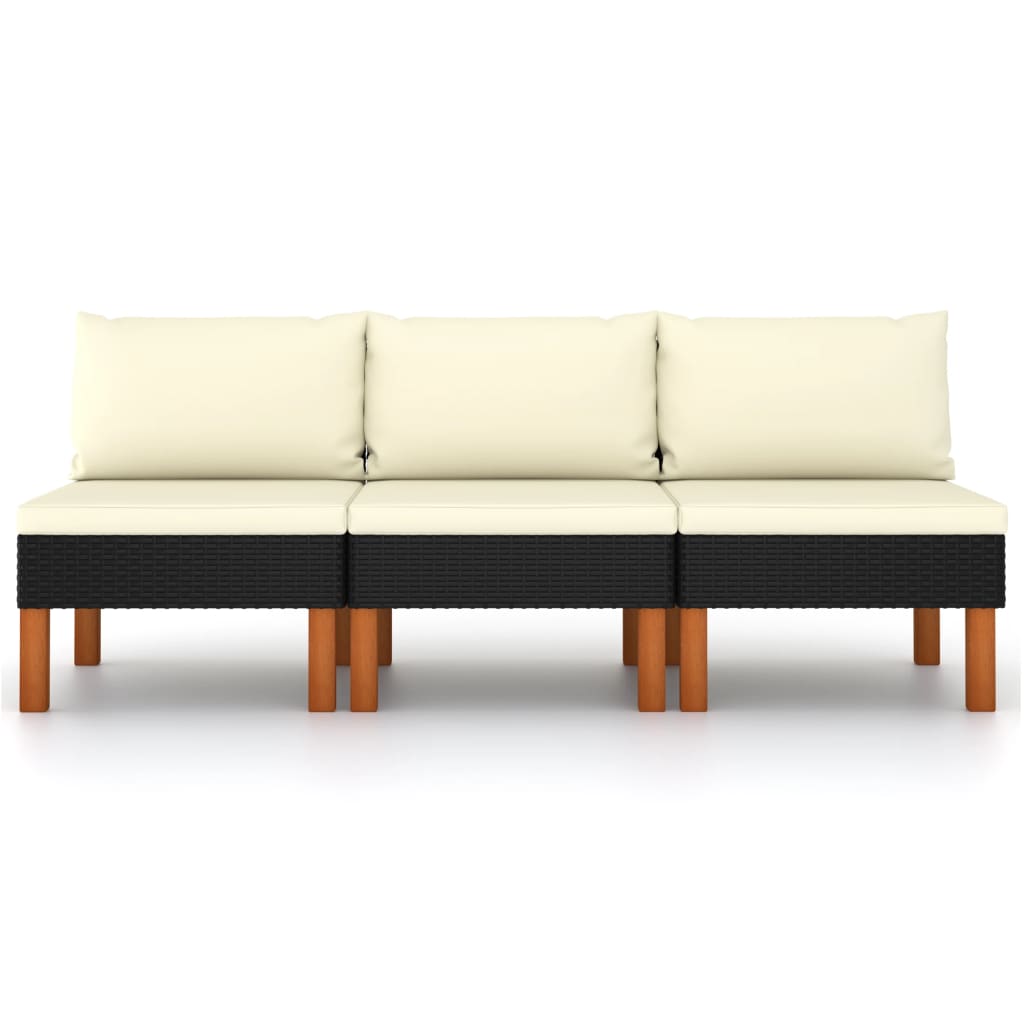 Middenbanken 3 St Poly Rattan En Massief Eucalyptushout Zwart Middenbank (3 st)