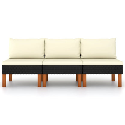 Middenbanken 3 St Poly Rattan En Massief Eucalyptushout Zwart Middenbank (3 st)