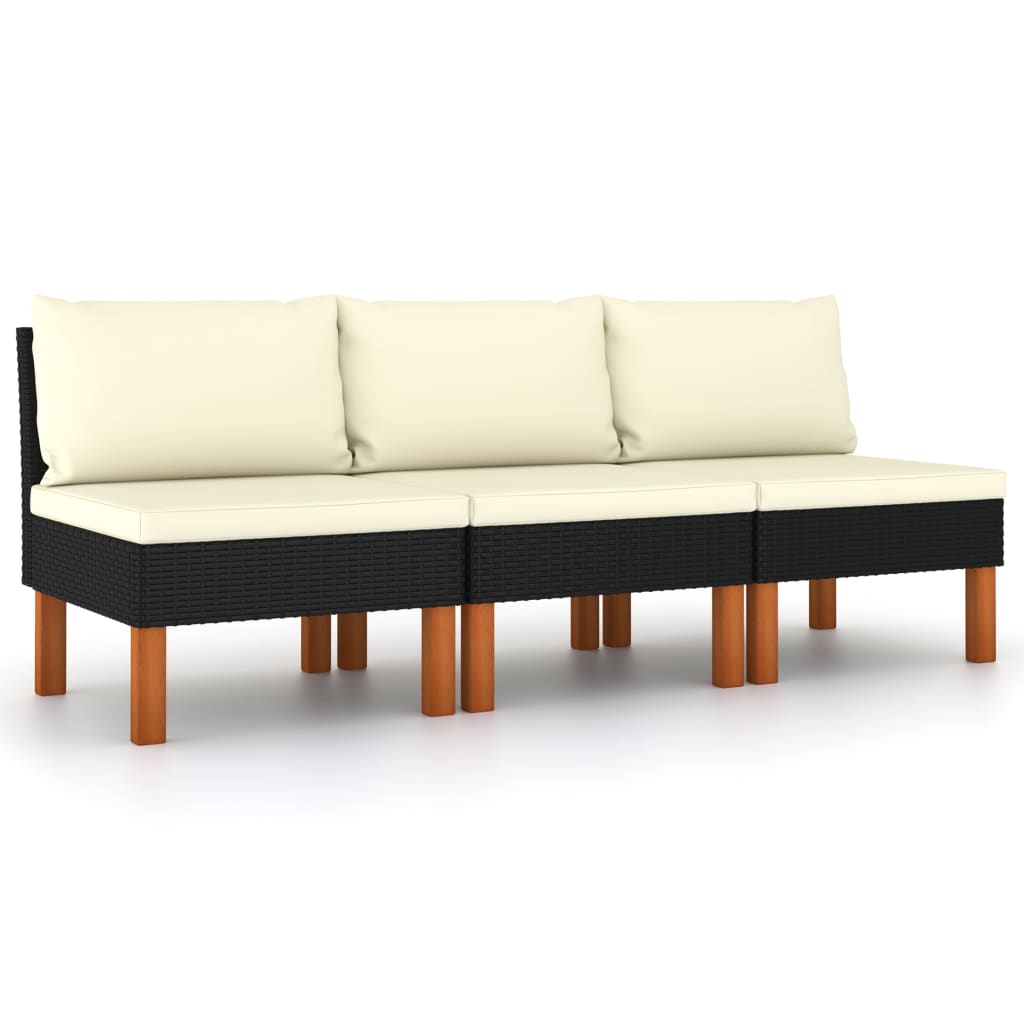 Middenbanken 3 St Poly Rattan En Massief Eucalyptushout Zwart Middenbank (3 st)