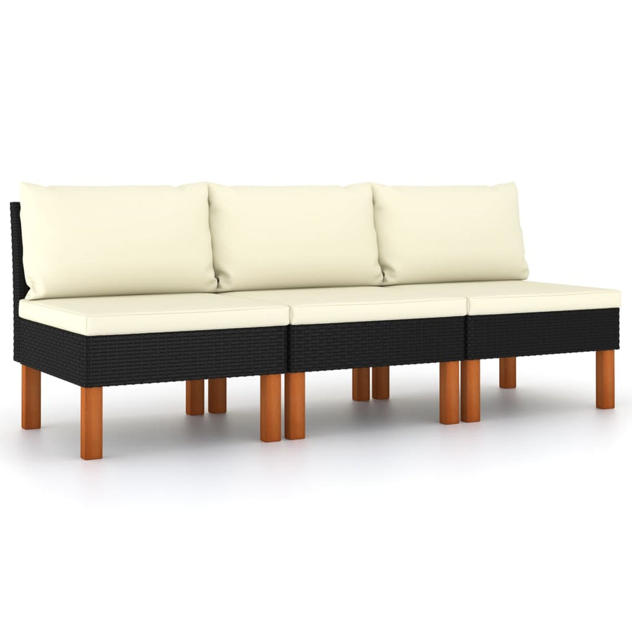 Middenbanken 3 St Poly Rattan En Massief Eucalyptushout Zwart Middenbank (3 st)