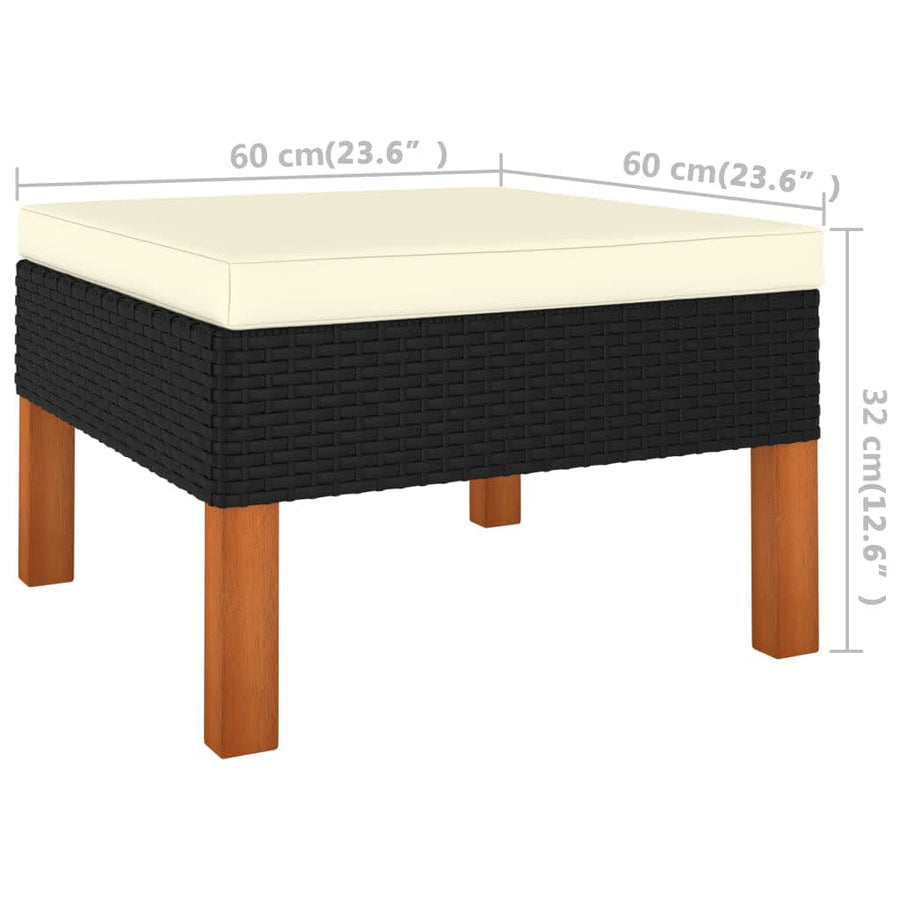 3-Delige Loungeset Poly Rattan En Massief Eucalyptushout Zwart Hoekbank + voetensteun (2 st)