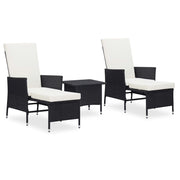 Loungeset 3-delig poly rattan zwart met kussens