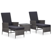 Loungeset 3-delig poly rattan grijs