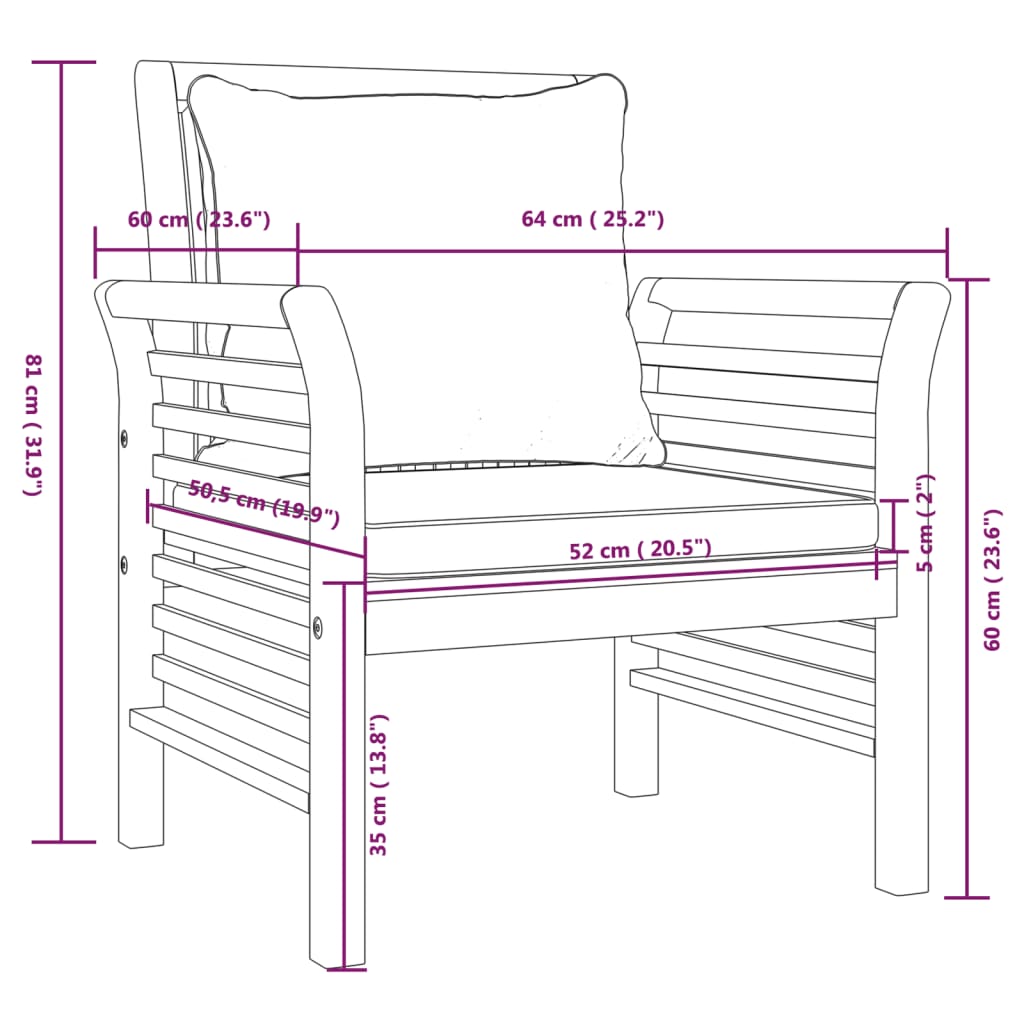 4-Delige Loungeset Met Kussens Massief Acaciahout Donkergrijs Tweezitsbank + 2x Fauteuil + Tafel