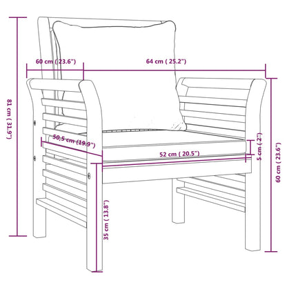 4-Delige Loungeset Met Kussens Massief Acaciahout Donkergrijs Tweezitsbank + 2x Fauteuil + Tafel