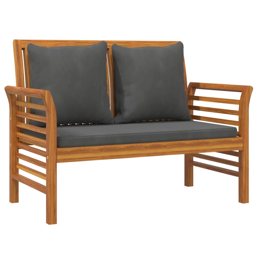 4-Delige Loungeset Met Kussens Massief Acaciahout Donkergrijs Tweezitsbank + 2x Fauteuil + Tafel