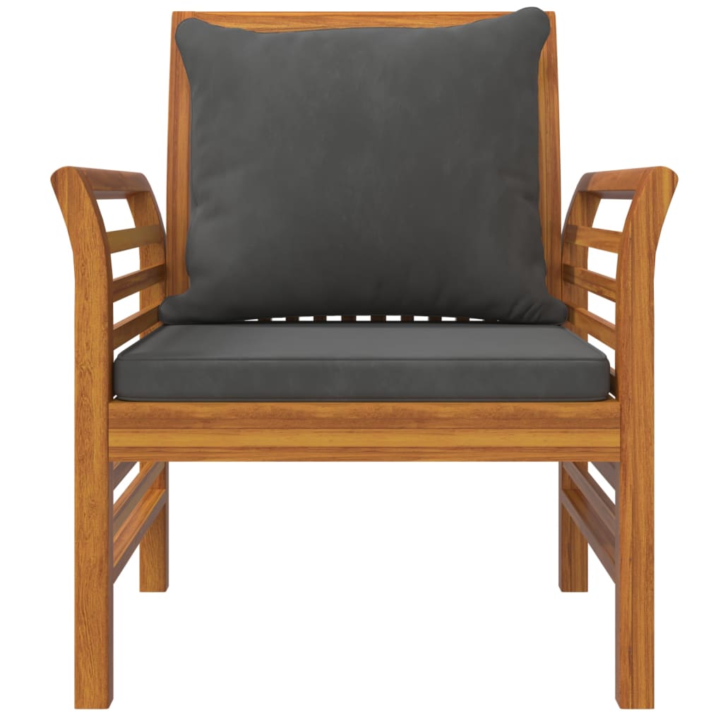 4-Delige Loungeset Met Kussens Massief Acaciahout Donkergrijs Tweezitsbank + 2x Fauteuil + Tafel