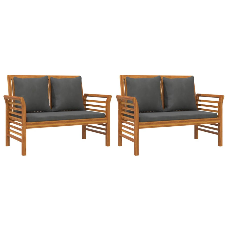 3-Delige Loungeset Met Kussens Massief Acaciahout Donkergrijs 2x Tweezitsbank + Tafel