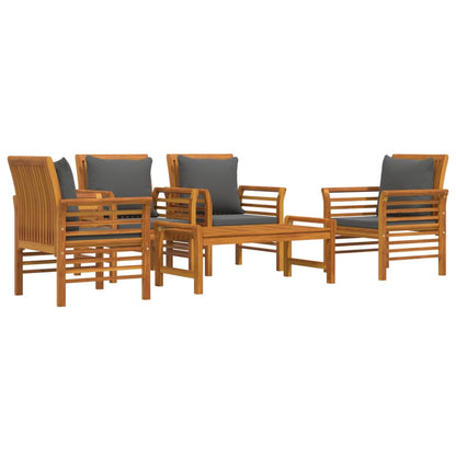 5-Delige Loungeset Met Kussens Massief Acaciahout Donkergrijs 4x Fauteuil + Tafel