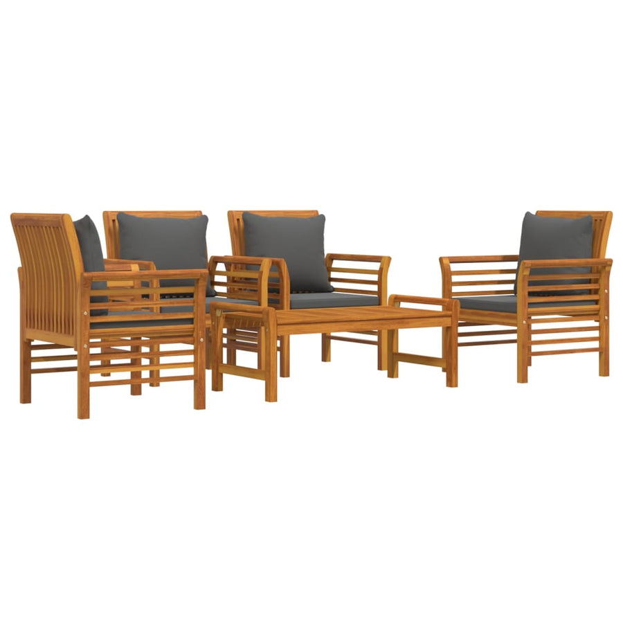 5-Delige Loungeset Met Kussens Massief Acaciahout Donkergrijs 4x Fauteuil + Tafel