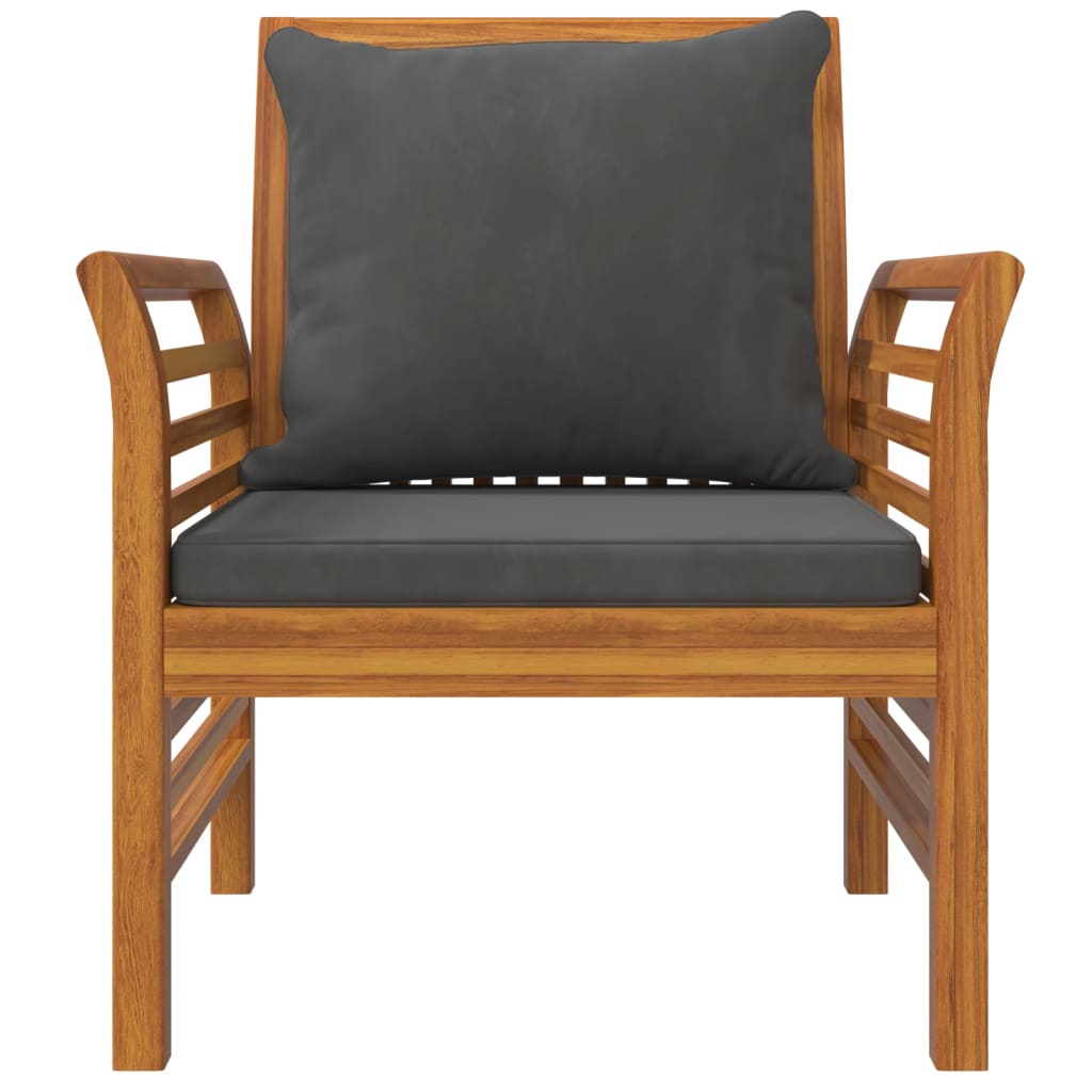 5-Delige Loungeset Met Kussens Massief Acaciahout Donkergrijs 4x Fauteuil + Tafel
