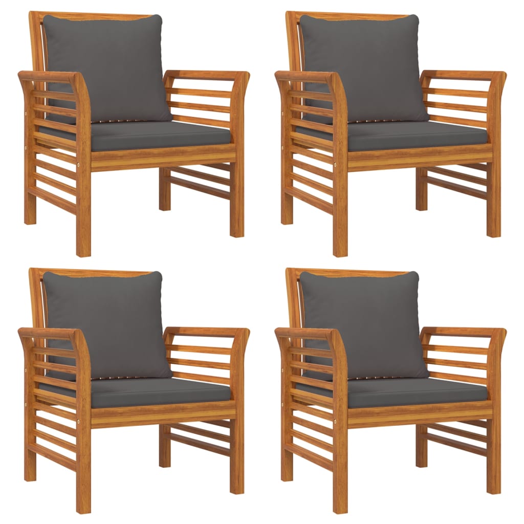 5-Delige Loungeset Met Kussens Massief Acaciahout Donkergrijs 4x Fauteuil + Tafel