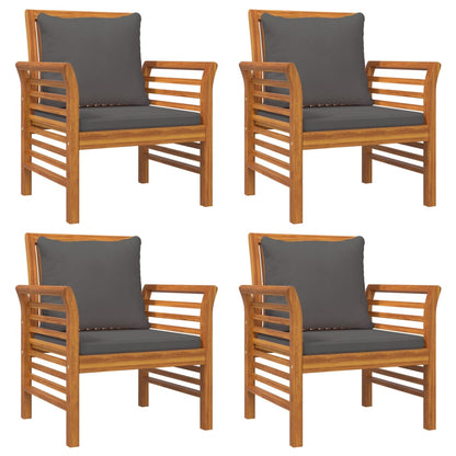 5-Delige Loungeset Met Kussens Massief Acaciahout Donkergrijs 4x Fauteuil + Tafel