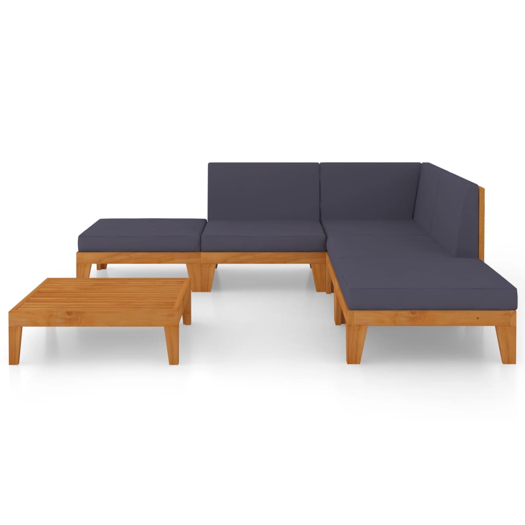 7-Delige Loungeset Met Kussens Massief Acaciahout Donkergrijs hoek + 2x midden + 2x voetensteun + Tafel