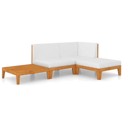 4-Delige Loungeset Met Kussens Massief Acaciahout Crème hoek + midden + voetensteun + Tafel