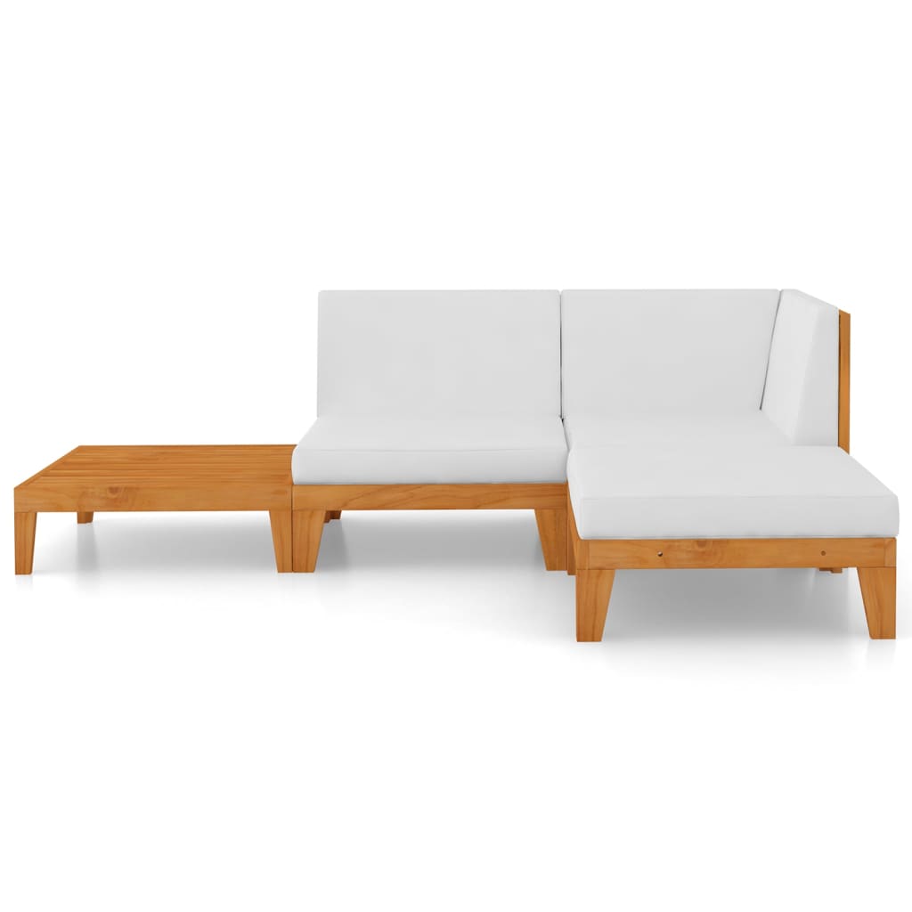 4-Delige Loungeset Met Kussens Massief Acaciahout Crème hoek + midden + voetensteun + Tafel