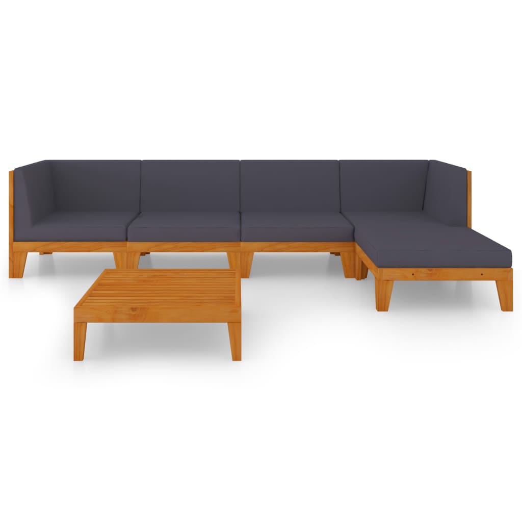 6-Delige Loungeset Met Kussens Massief Acaciahout Donkergrijs 2x hoek + 2x midden + voetensteun + Tafel