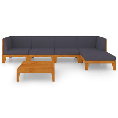 6-Delige Loungeset Met Kussens Massief Acaciahout Donkergrijs 2x hoek + 2x midden + voetensteun + Tafel