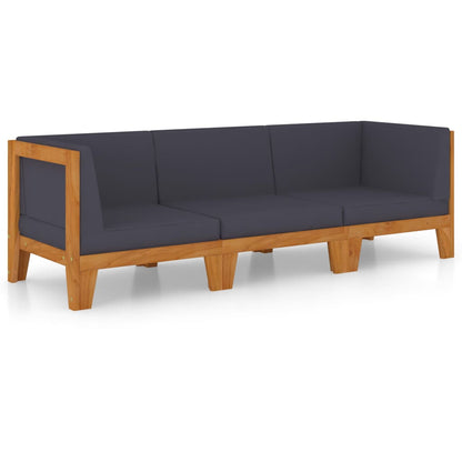 3-Delige Loungeset Met Kussens Massief Acaciahout Donkergrijs 2x hoek + midden