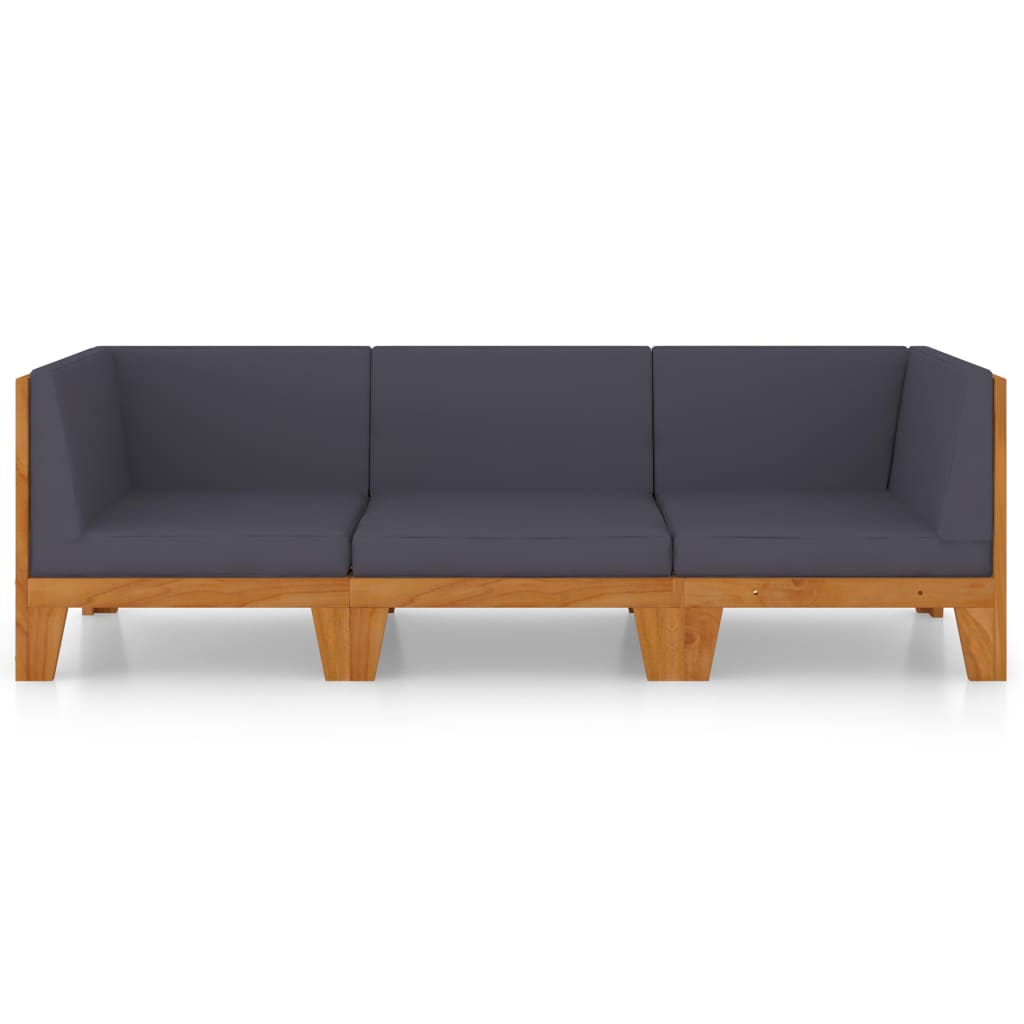 3-Delige Loungeset Met Kussens Massief Acaciahout Donkergrijs 2x hoek + midden