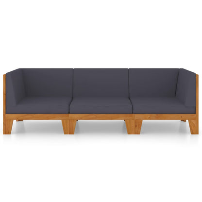3-Delige Loungeset Met Kussens Massief Acaciahout Donkergrijs 2x hoek + midden
