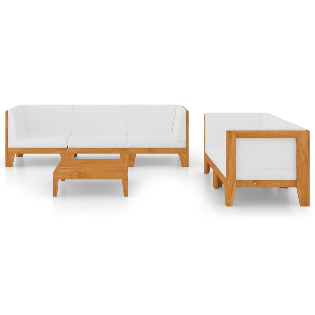 6-Delige Loungeset Met Kussens Massief Acaciahout Crème 4x hoek + midden + Tafel