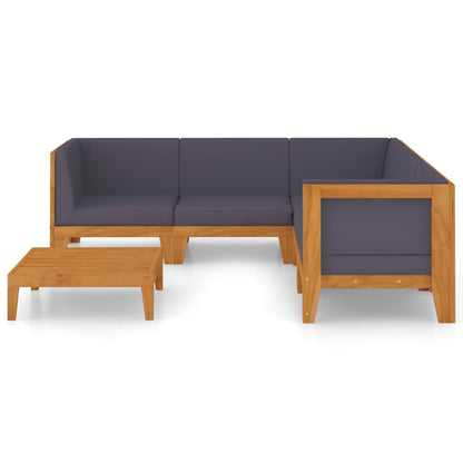 6-Delige Loungeset Met Kussens Massief Acaciahout Donkergrijs 3x hoek + 2x midden + Tafel