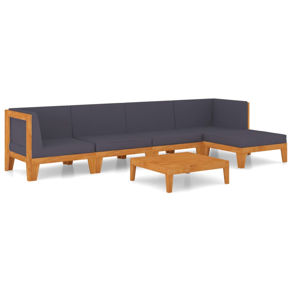 6-Delige Loungeset Met Kussens Massief Acaciahout Donkergrijs 2x midden + 2x hoek + voetensteun + Tafel