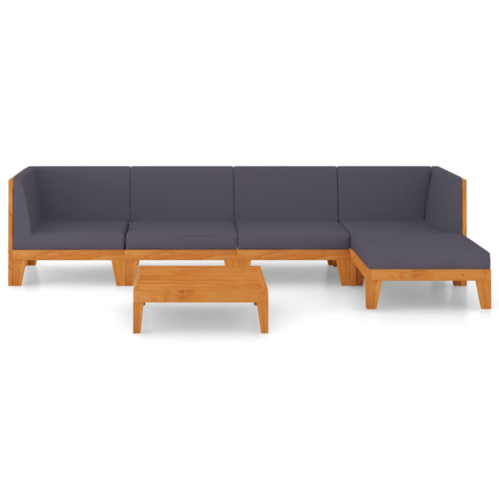 6-Delige Loungeset Met Kussens Massief Acaciahout Donkergrijs 2x midden + 2x hoek + voetensteun + Tafel