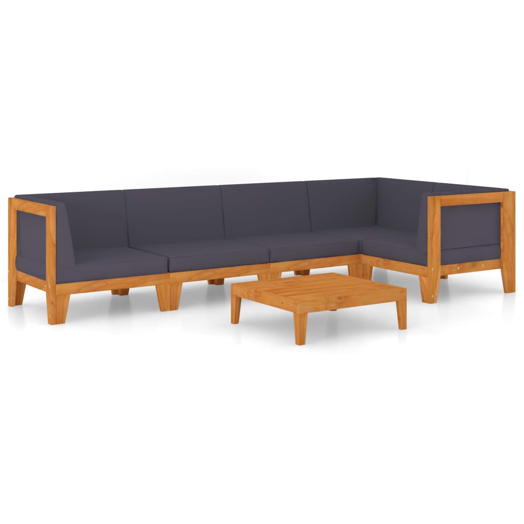 6-Delige Loungeset Met Kussens Massief Acaciahout Donkergrijs 2x midden + 3x hoek + Tafel