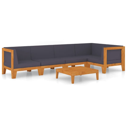 6-Delige Loungeset Met Kussens Massief Acaciahout Donkergrijs 2x midden + 3x hoek + Tafel
