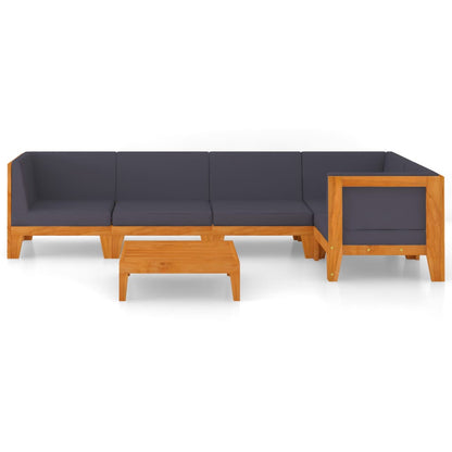 6-Delige Loungeset Met Kussens Massief Acaciahout Donkergrijs 2x midden + 3x hoek + Tafel