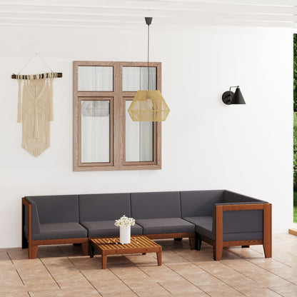 6-Delige Loungeset Met Kussens Massief Acaciahout Donkergrijs 2x midden + 3x hoek + Tafel