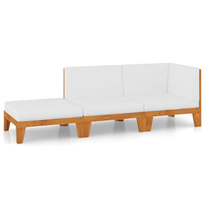 3-Delige Loungeset Met Kussens Massief Acaciahout Crème hoek + midden + voetensteun