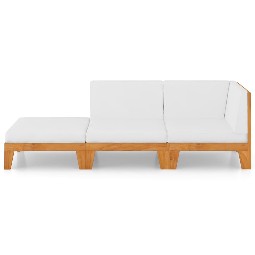 3-Delige Loungeset Met Kussens Massief Acaciahout Crème hoek + midden + voetensteun