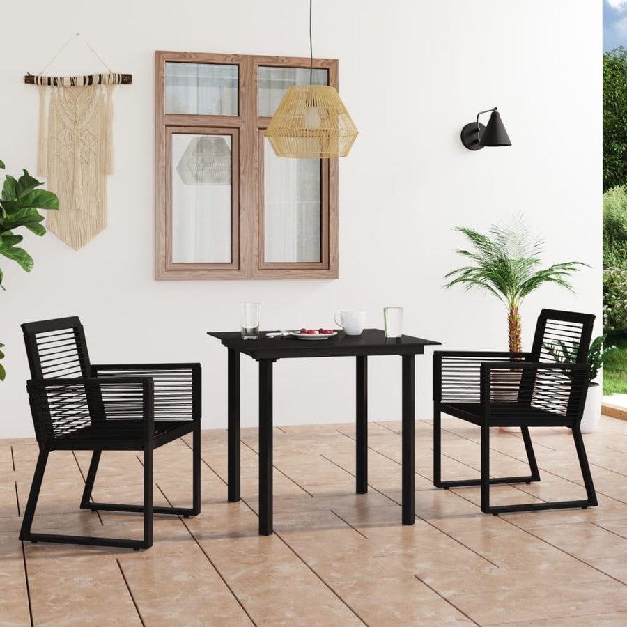 3-delige Tuinset PVC-rattan zwart
